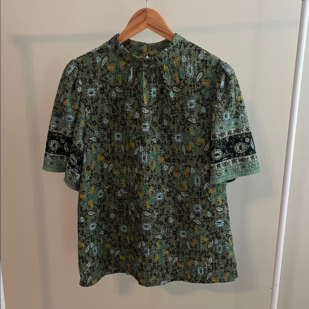 LOFT Green and Black Patterned Shirt